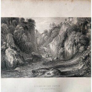 1844 Scene On Devon River Engraving Victorian Scotland Rumbling Bridge DWSS20